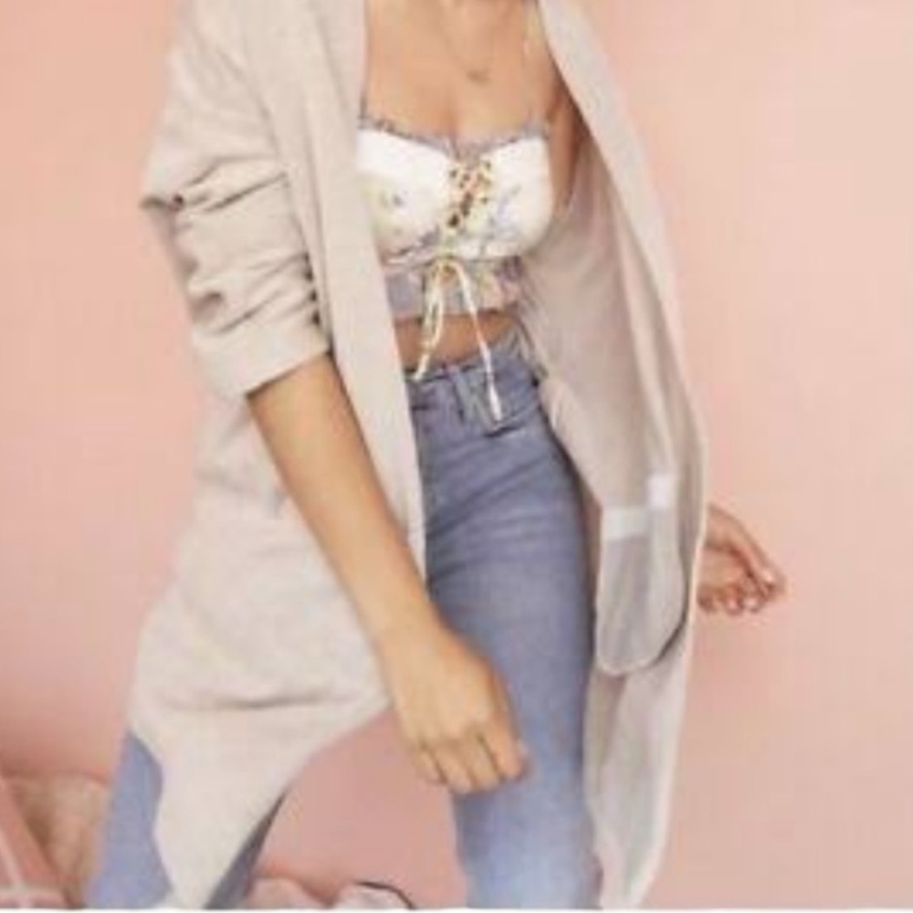 Anthropology DONNI Ribbed Pocket Open Front Cardigan Sweater One Size Minimalist